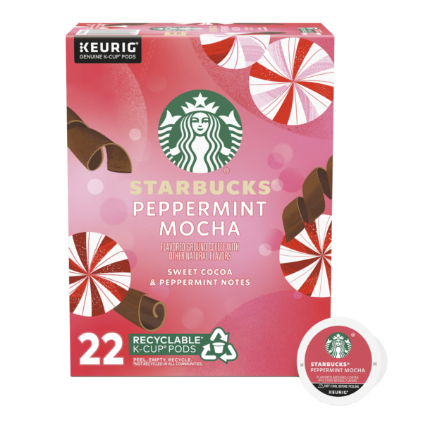 Starbucks Peppermint Mocha, Flavored K-Cup Coffee Pods, 100 Arabica, Naturally Flavored, Limited Edition, 22 ct